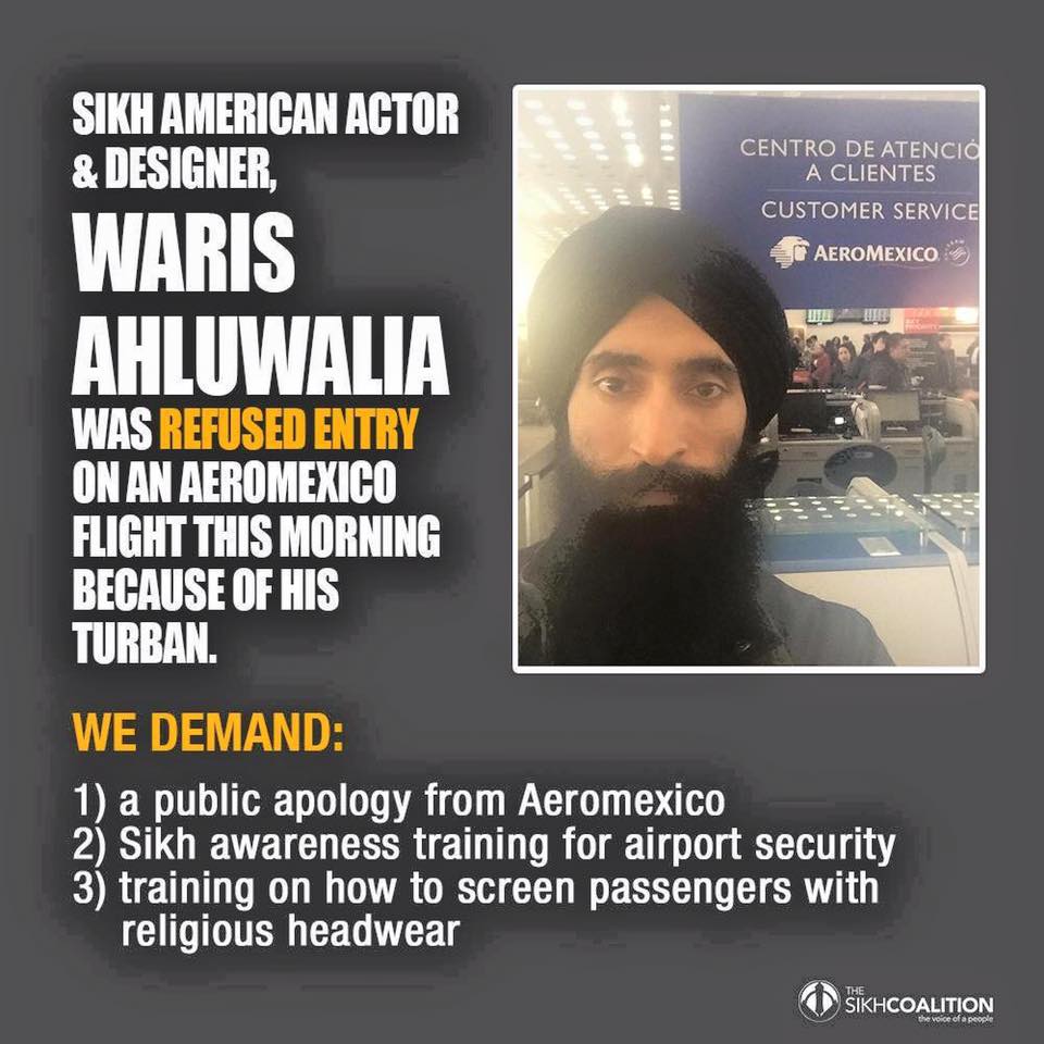 American Sikh actor Waris Ahluwalia denied right to board on AeroMexico flight from Mexico City